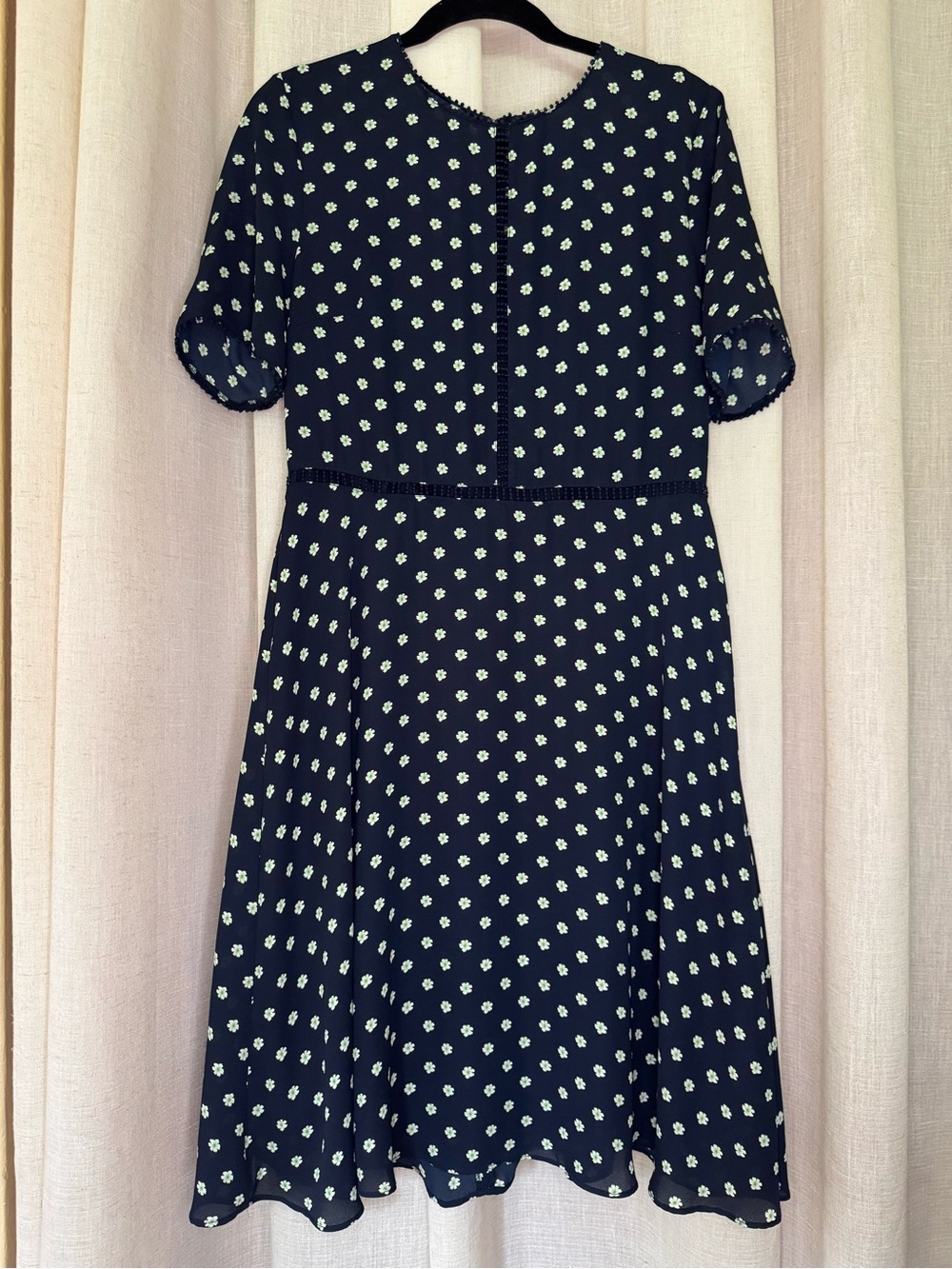 Dressbarn Women's Navy Floral Dress Short Sleeve Modest Lined Size 10